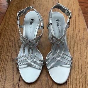 Silver 3” Heel Strappy Sandals Size 5